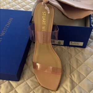 $450 Stuart Weitzman Women's Pink Kristal Clear Slide Sandal Shoes Size 8.5